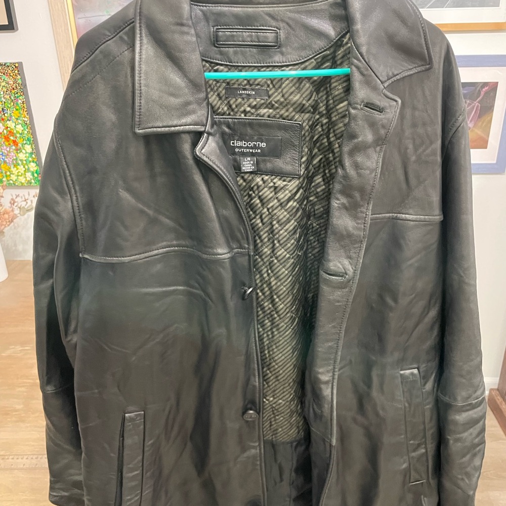 Vintage Claiborne Men's Dark Lambskin Leather Coat